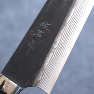 佐治 武士 青スーパー鋼 黒仕上げ ダマスカス 切付牛刀包丁 和包丁 210mm 黒マイカルタ柄 - 清助刃物