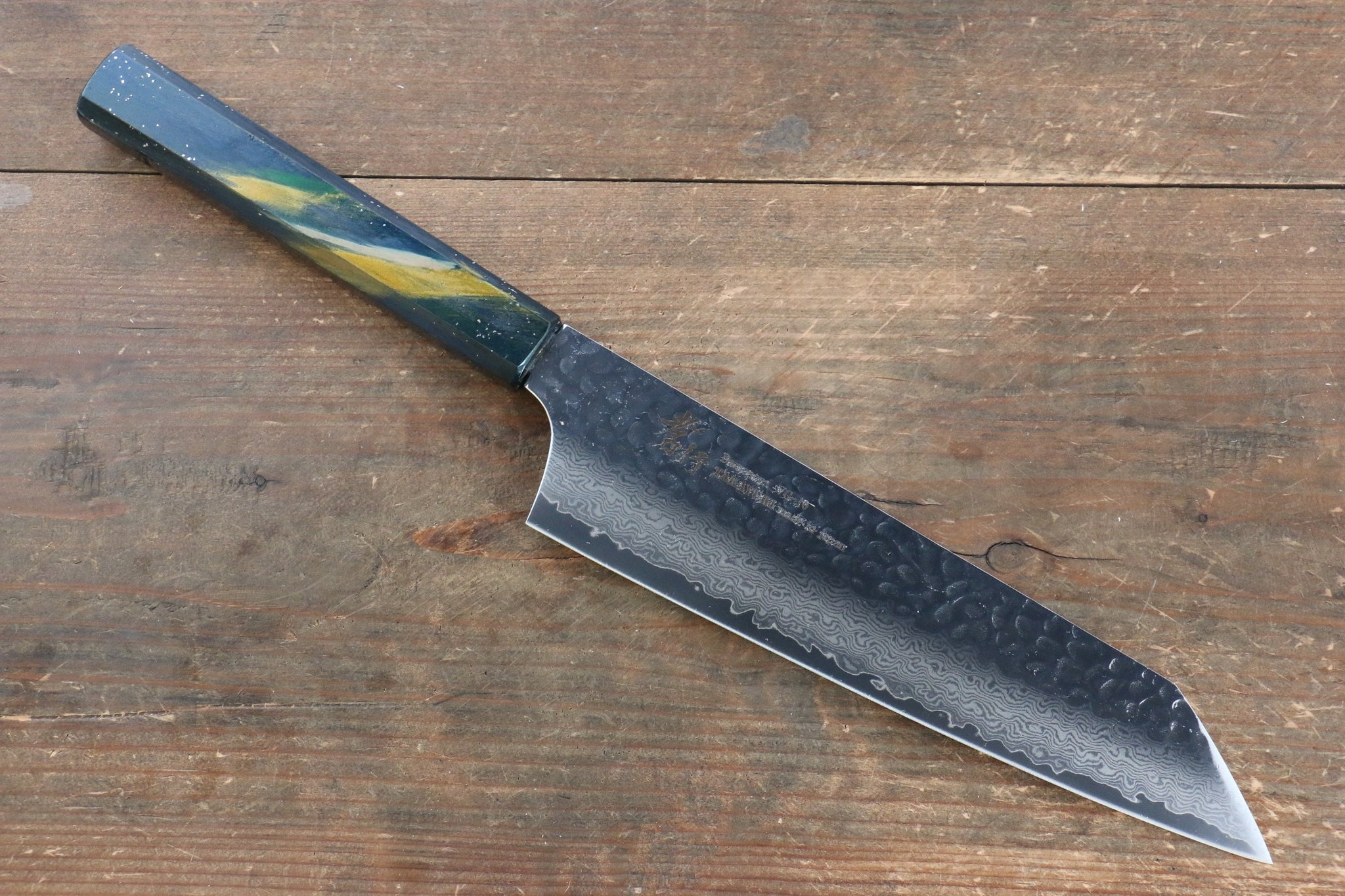 堺 孝行 V金10号 33層ダマスカス 剣型牛刀包丁  190mm 樫の木漆塗り(彩石)柄 - 清助刃物