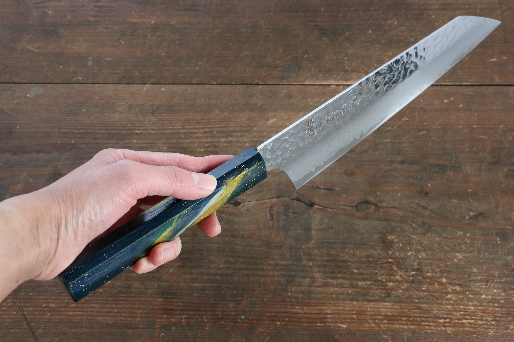 堺 孝行 V金10号 33層ダマスカス 剣型牛刀包丁  190mm 樫の木漆塗り(彩石)柄 - 清助刃物