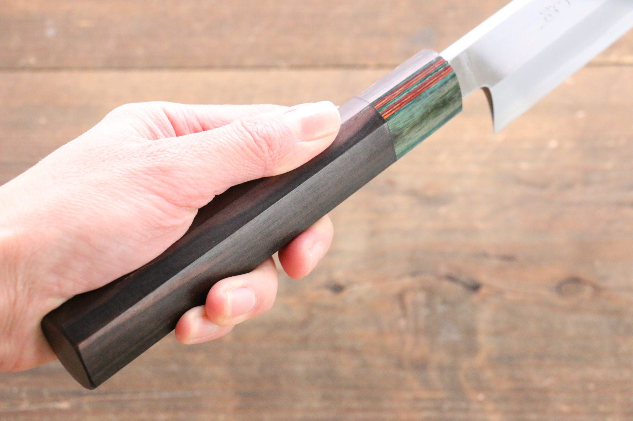 堺 孝行 青ニ鋼 鏡面仕上げ 切付柳刃包丁  300mm ウォルナット柄 鞘付き - 清助刃物