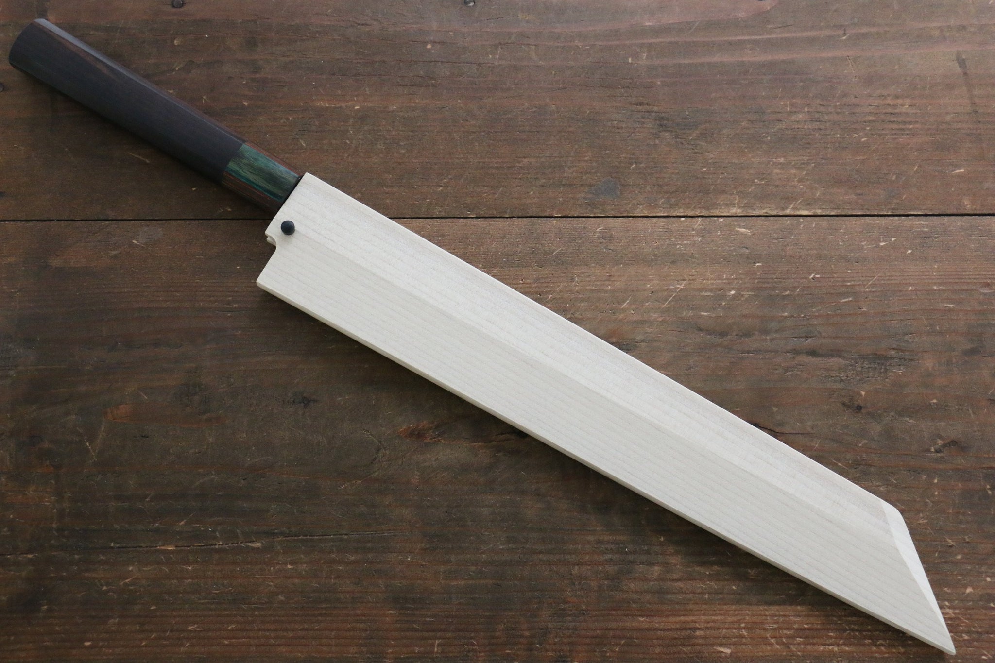 堺 孝行 青ニ鋼 鏡面仕上げ 切付柳刃包丁  300mm ウォルナット柄 鞘付き - 清助刃物