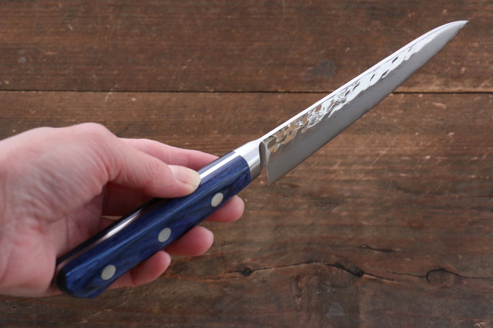 清助 青雲 VG10 33層 ダマスカス ペティーナイフ  135mm 青合板柄 鞘付き - 清助刃物