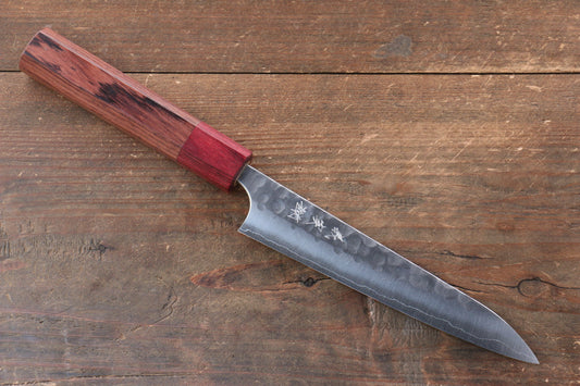 加藤 義実 銀三鋼 鎚目 ペティナイフ 150mm  赤ホンジュラスローズウッド柄 - 清助刃物