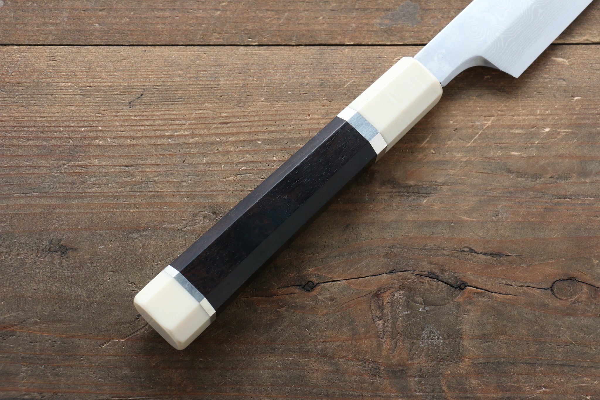 堺 孝行 銀三鋼 ダマスカス 切付柳刃包丁  300mm リング付き黒檀柄 鞘付き - 清助刃物