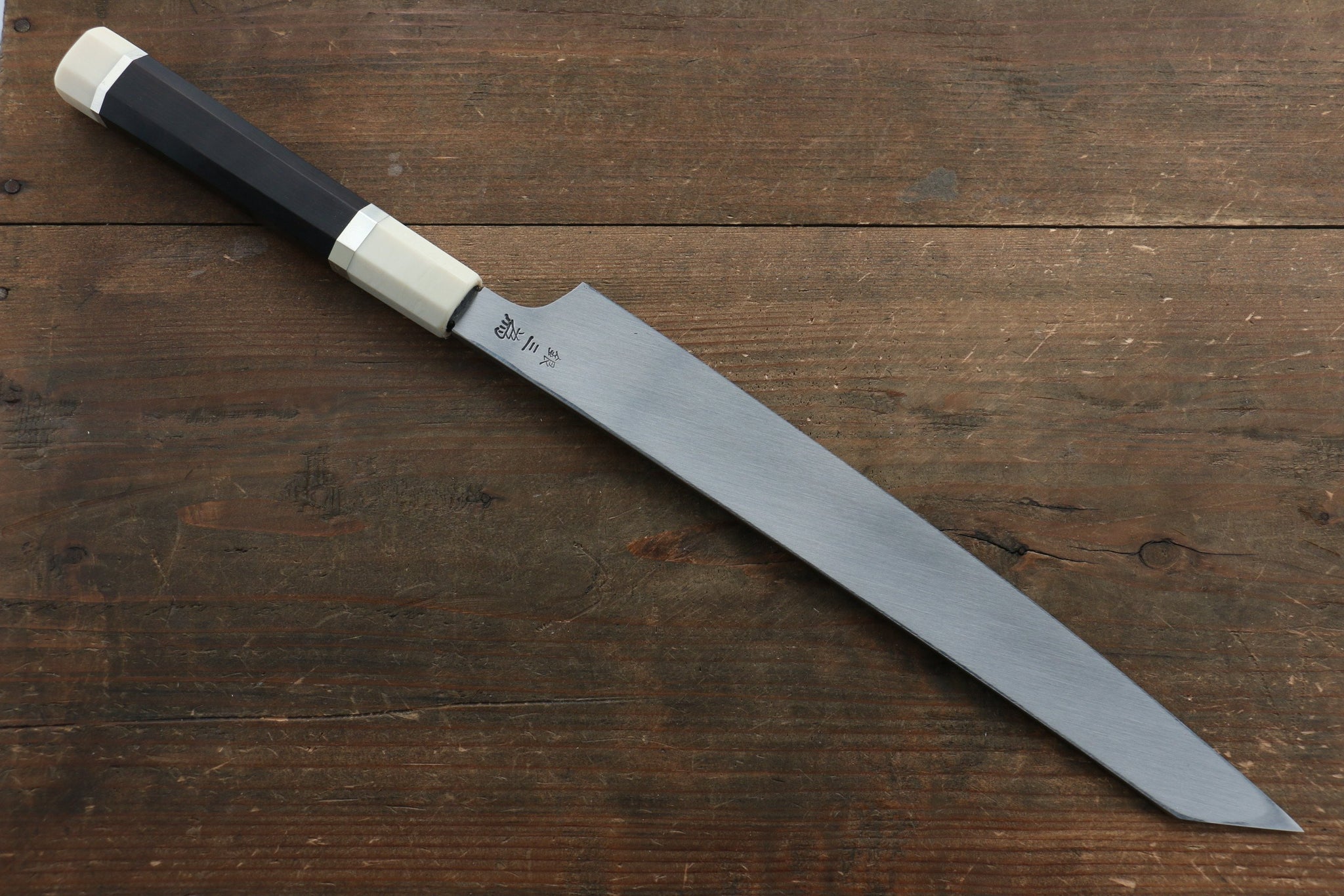 堺 孝行 銀三鋼 ダマスカス 切付柳刃包丁  270mm リング付き黒檀柄 鞘付き - 清助刃物