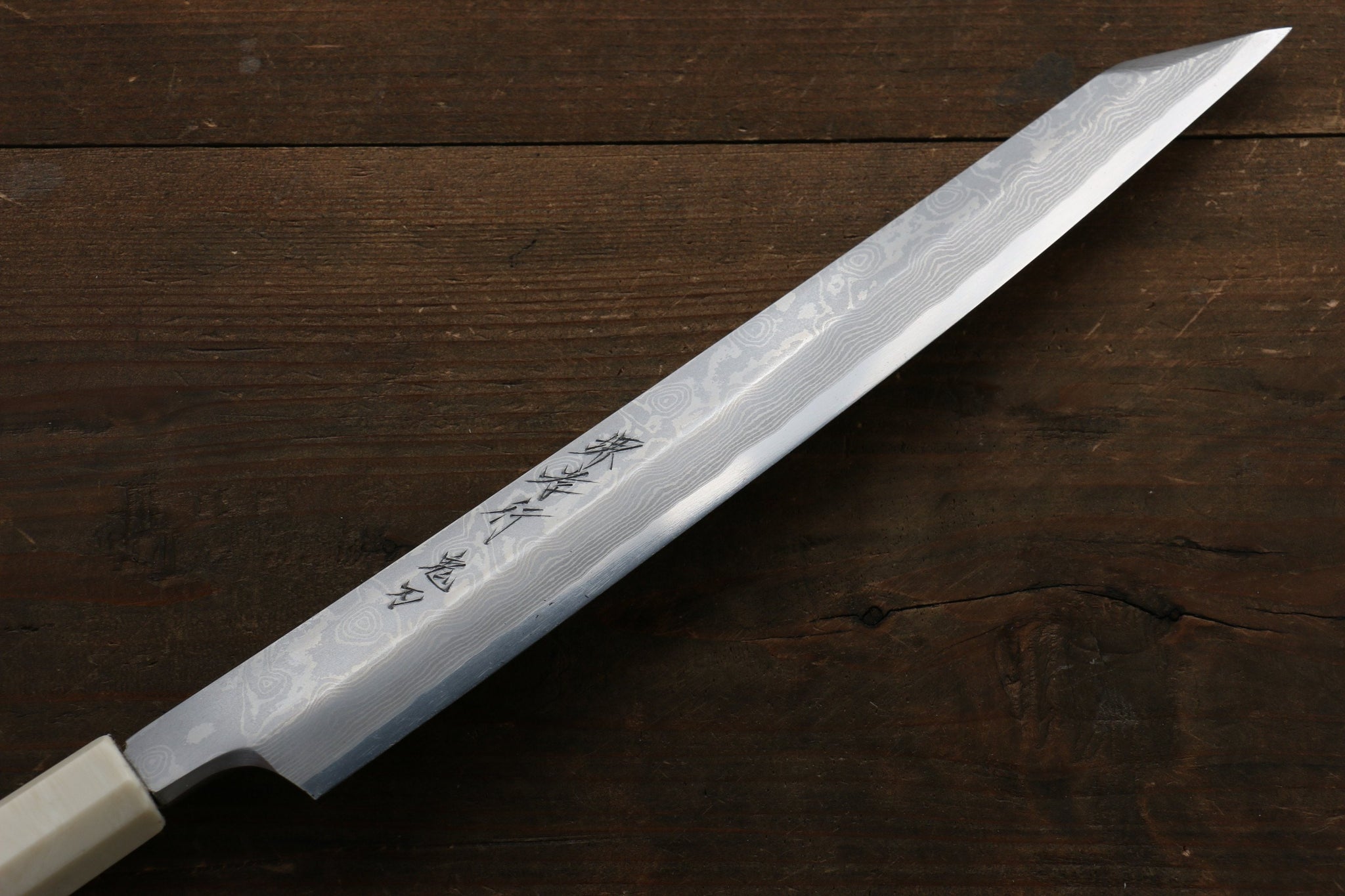 堺 孝行 銀三鋼 ダマスカス 切付柳刃包丁  270mm リング付き黒檀柄 鞘付き - 清助刃物