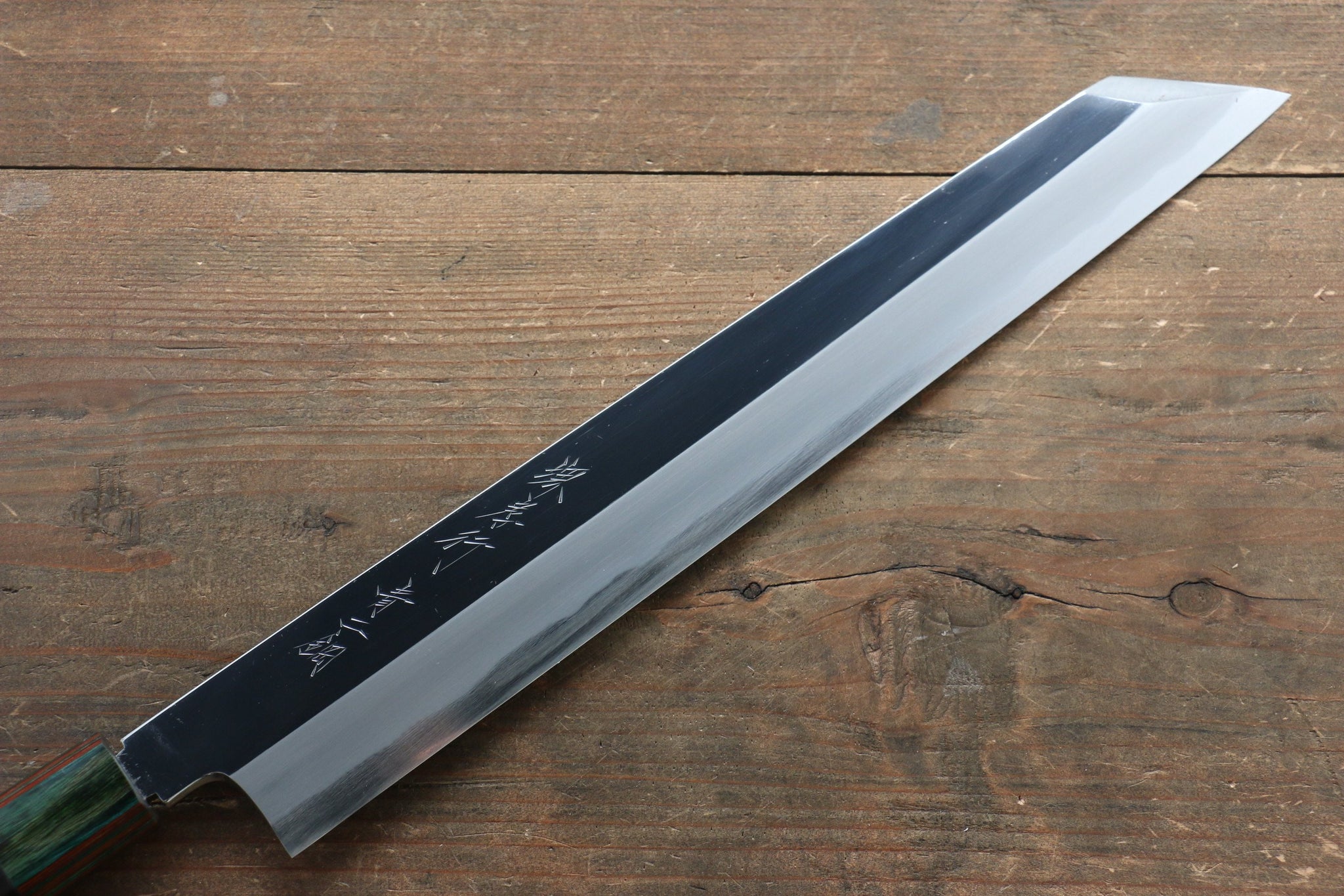 堺 孝行 青ニ鋼 鏡面仕上げ 切付柳刃包丁  300mm ウォルナット柄 鞘付き - 清助刃物