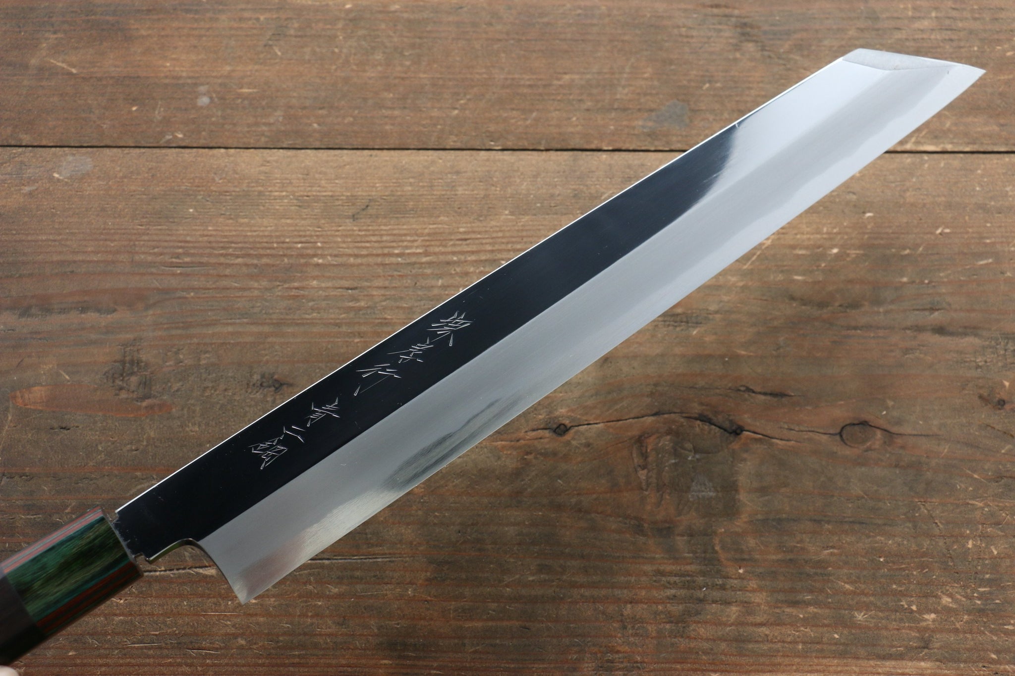 堺 孝行 青ニ鋼 鏡面仕上げ 切付柳刃包丁  300mm ウォルナット柄 鞘付き - 清助刃物