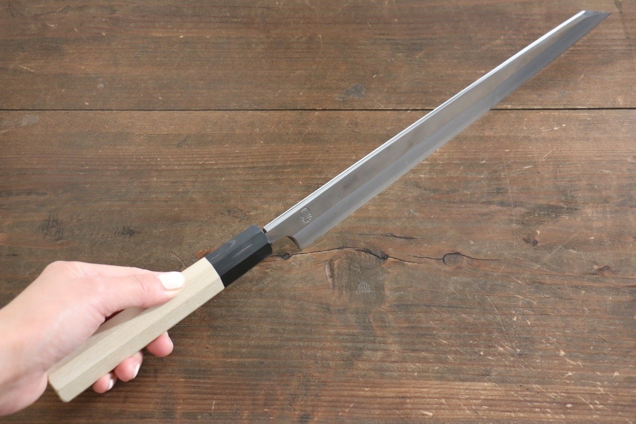 重陽 白鋼 鏡面仕上げ 剣型柳刃包丁  300mm 朴柄 - 清助刃物