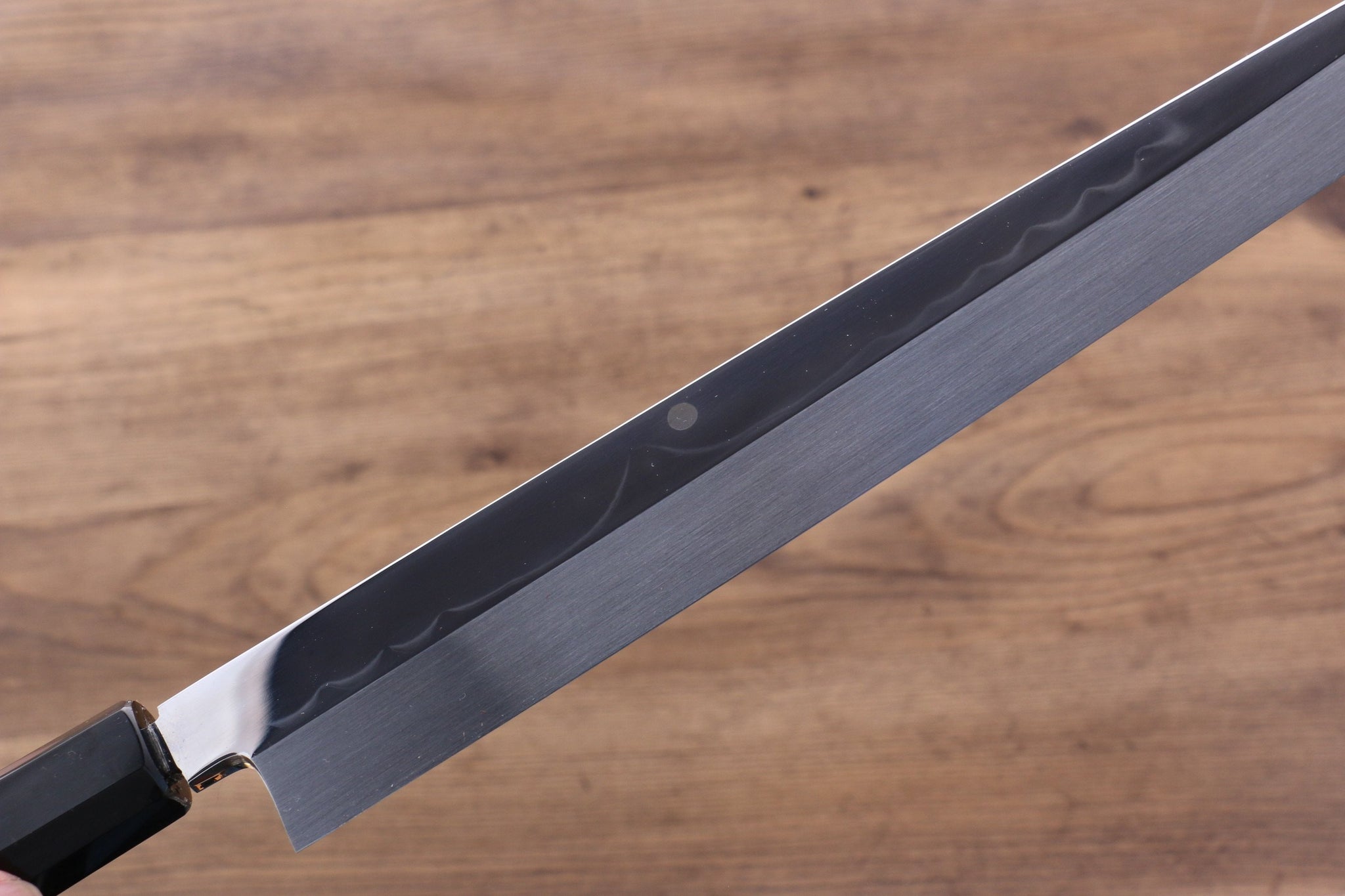 堺 孝行  富士山 本焼 白ニ鋼 鏡面仕上げ 柳刃包丁  300mm リング付き黒檀柄 鞘付き - 清助刃物