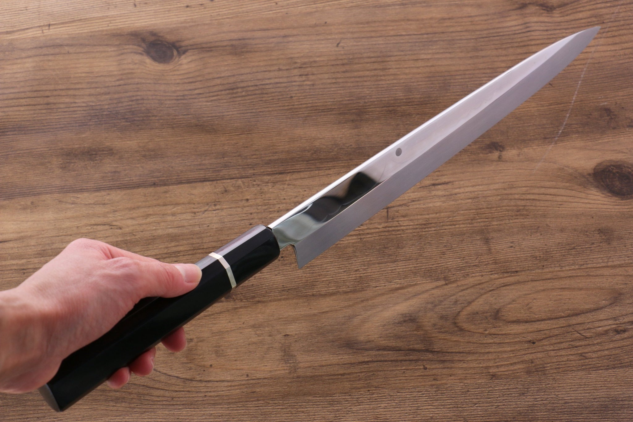 堺 孝行  富士山 本焼 白ニ鋼 鏡面仕上げ 柳刃包丁  300mm リング付き黒檀柄 鞘付き - 清助刃物