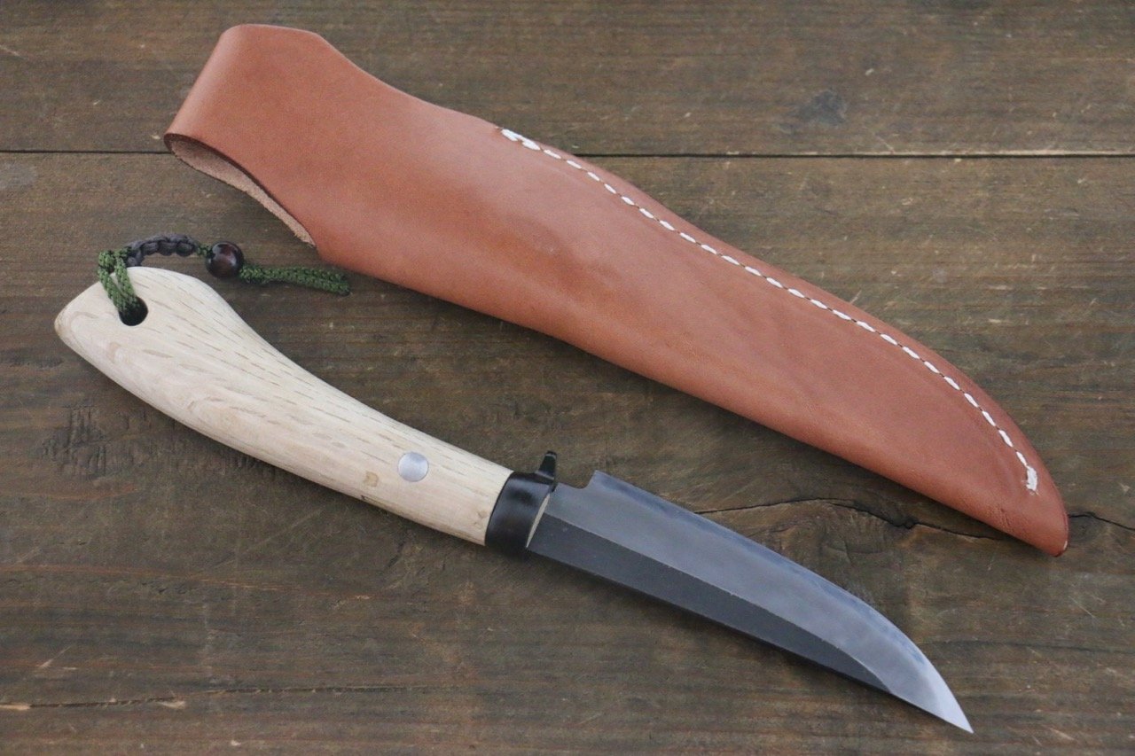 Tsukasa Hinoura Blue Steel Kurouchi Hunter Knife 105mm with Oak Handle - 清助刃物
