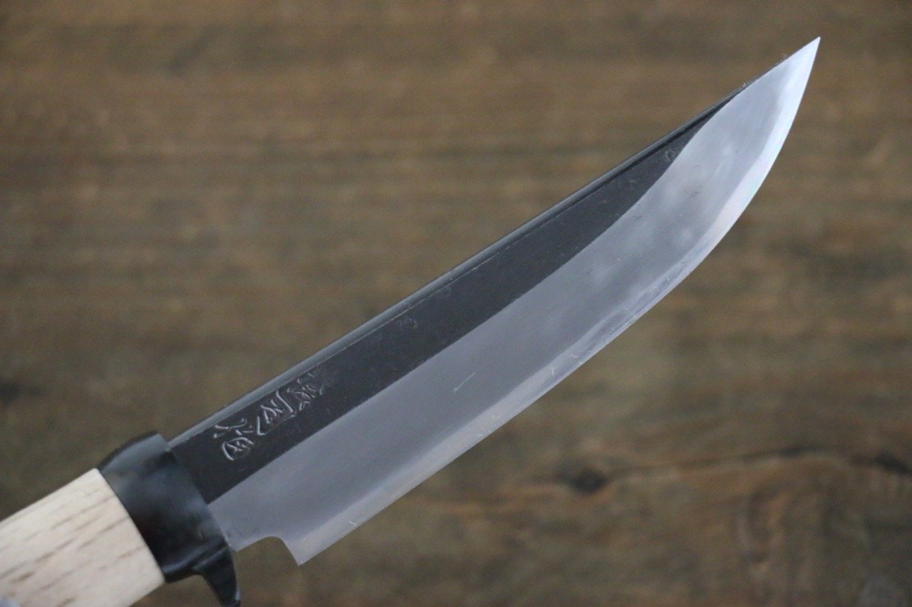 Tsukasa Hinoura Blue Steel Kurouchi Hunter Knife 105mm with Oak Handle - 清助刃物