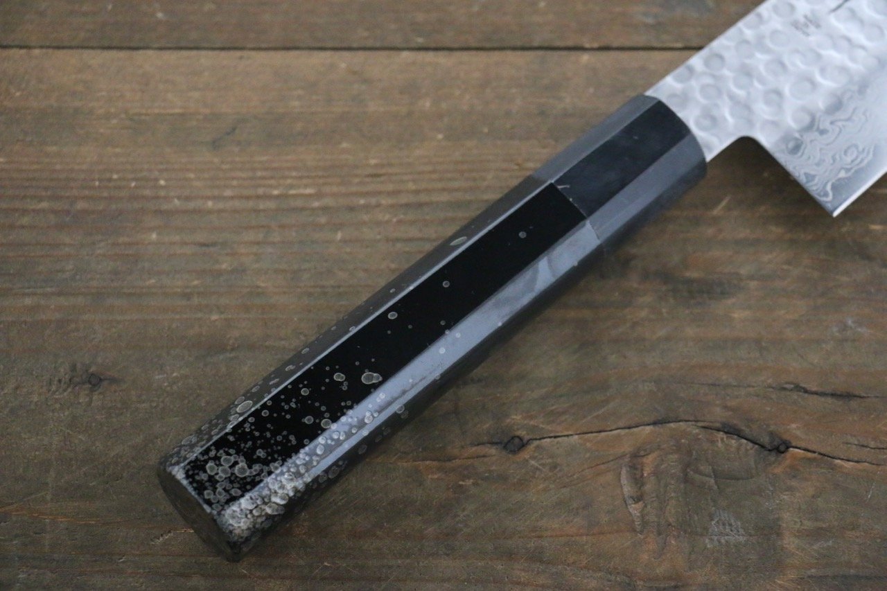 堺 孝行 45層 ダマスカス 鎚目 牛刀包丁 240mm 銀漆塗り柄  鞘付き - 清助刃物