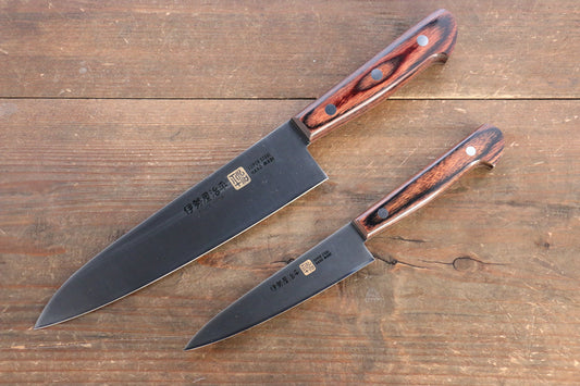 Iseya Molybdenum Steel Petty Japanese Chef Knife 120mm & Gyuto Knife 180mm with Mahogany Handle Set - 清助刃物