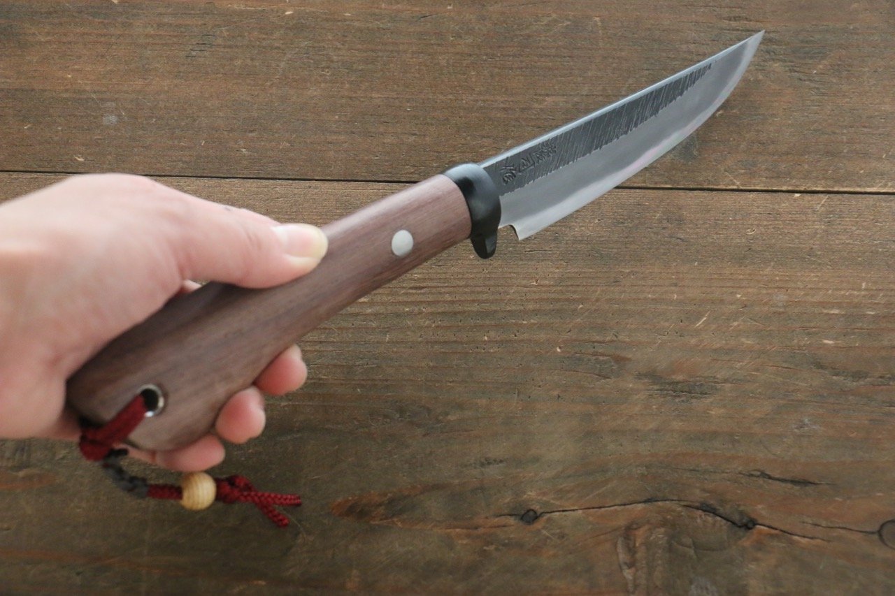 Tsukasa Hinoura White Steel Kurouchi Hunter Knife 105mm with Rose wood Handle - 清助刃物