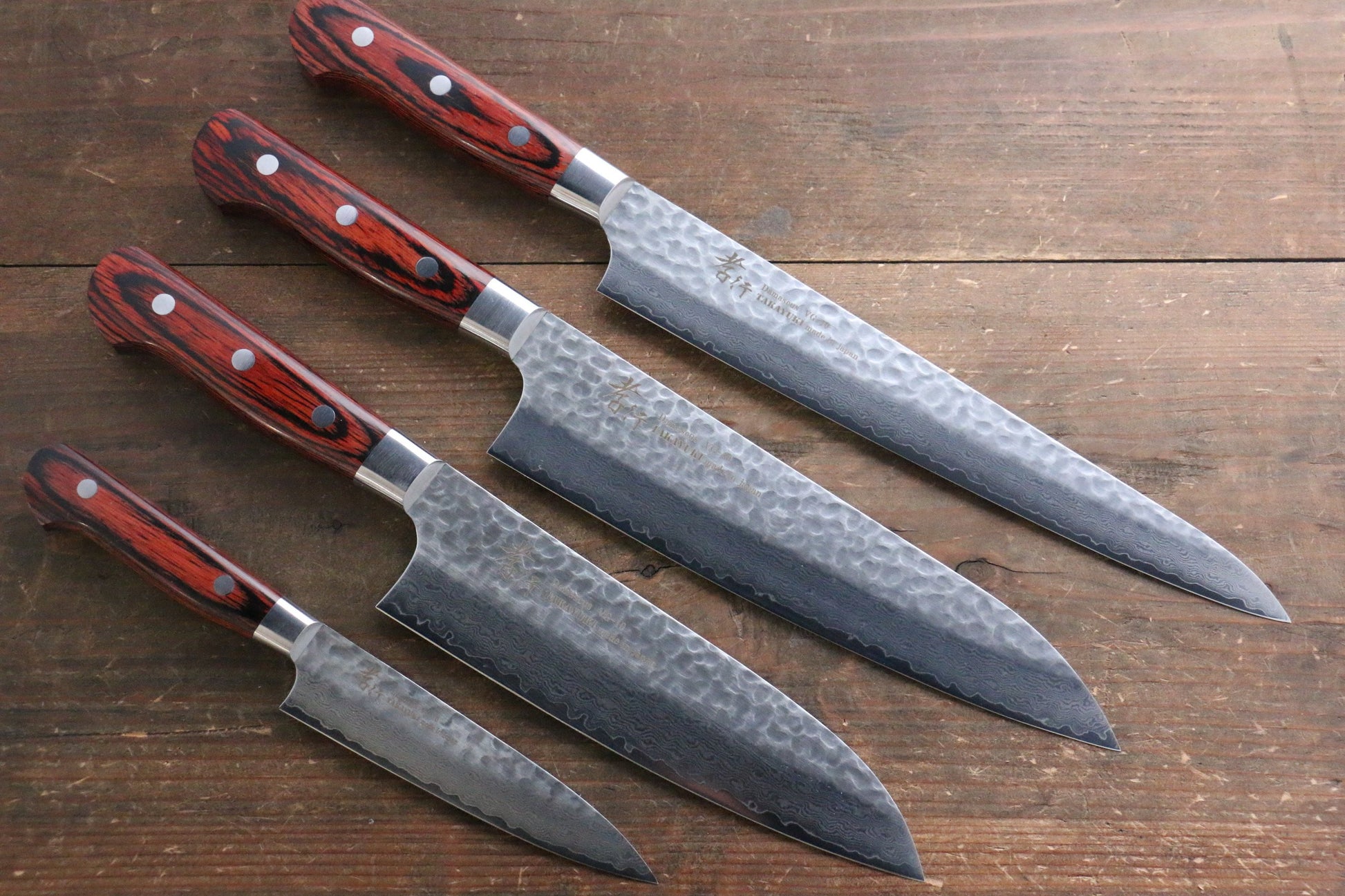 Sakai Takayuki VG10 33 Layer Damascus  Sujihiki 240mm, Gyuto 210mm, Santoku 180mm & Petty 120mm Set - 清助刃物