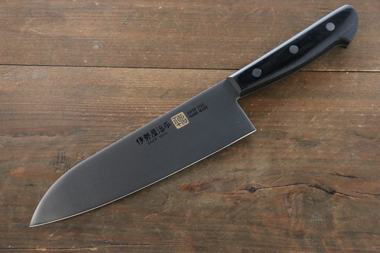 Iseya Molybdenum Steel petty Knife 150mm & Santoku Knife 180mm with Black Packer wood Handle Set - 清助刃物