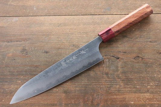 加藤 義実 青スーパー鋼 梨地 牛刀包丁 210mm 赤ホンジュラスローズウッド柄 - 清助刃物