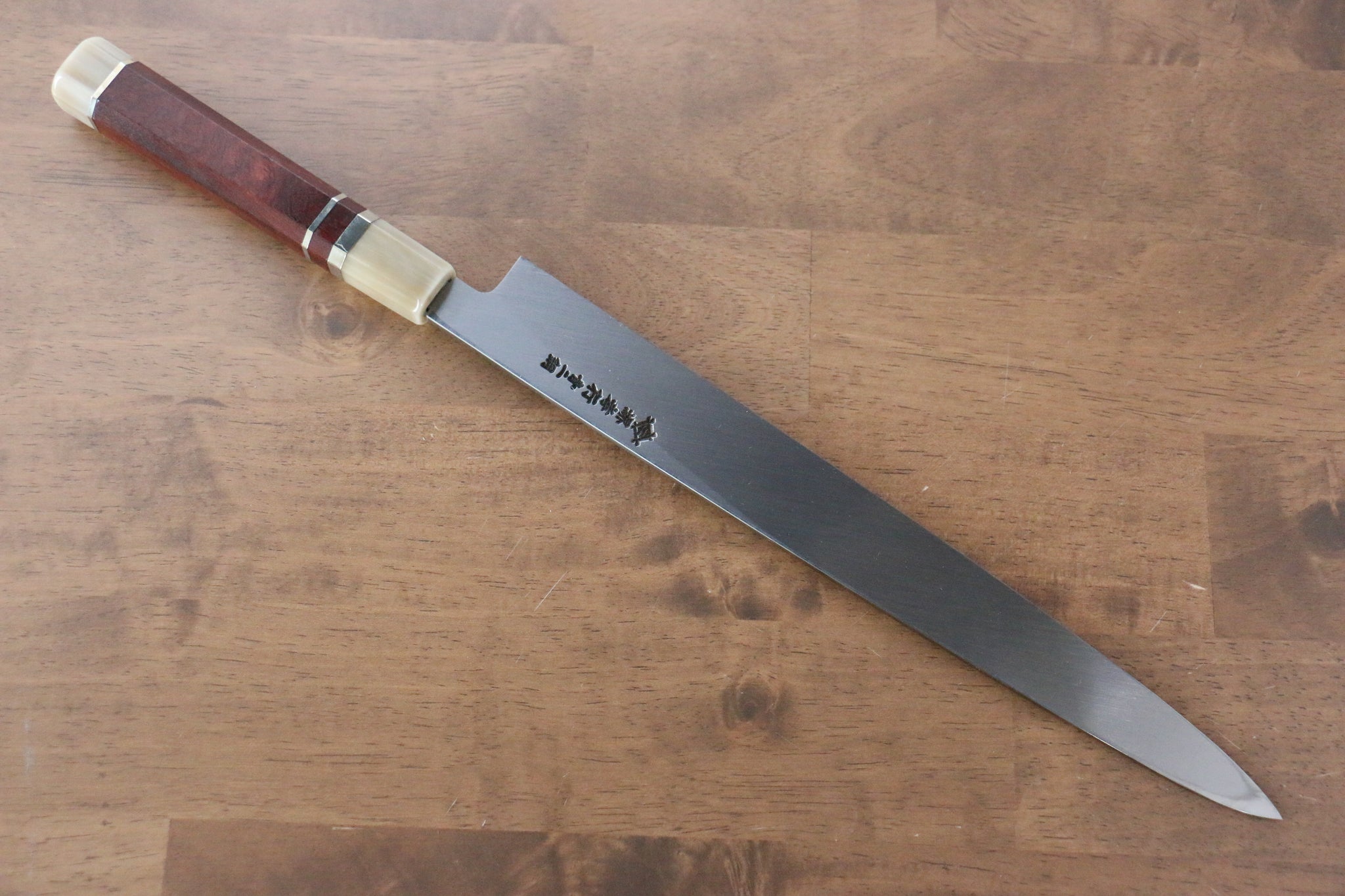 堺 孝行 天龍 うずしお 青ニ鋼 龍の彫刻入り 柳刃包丁  300mm 赤黒檀柄 鞘付き - 清助刃物