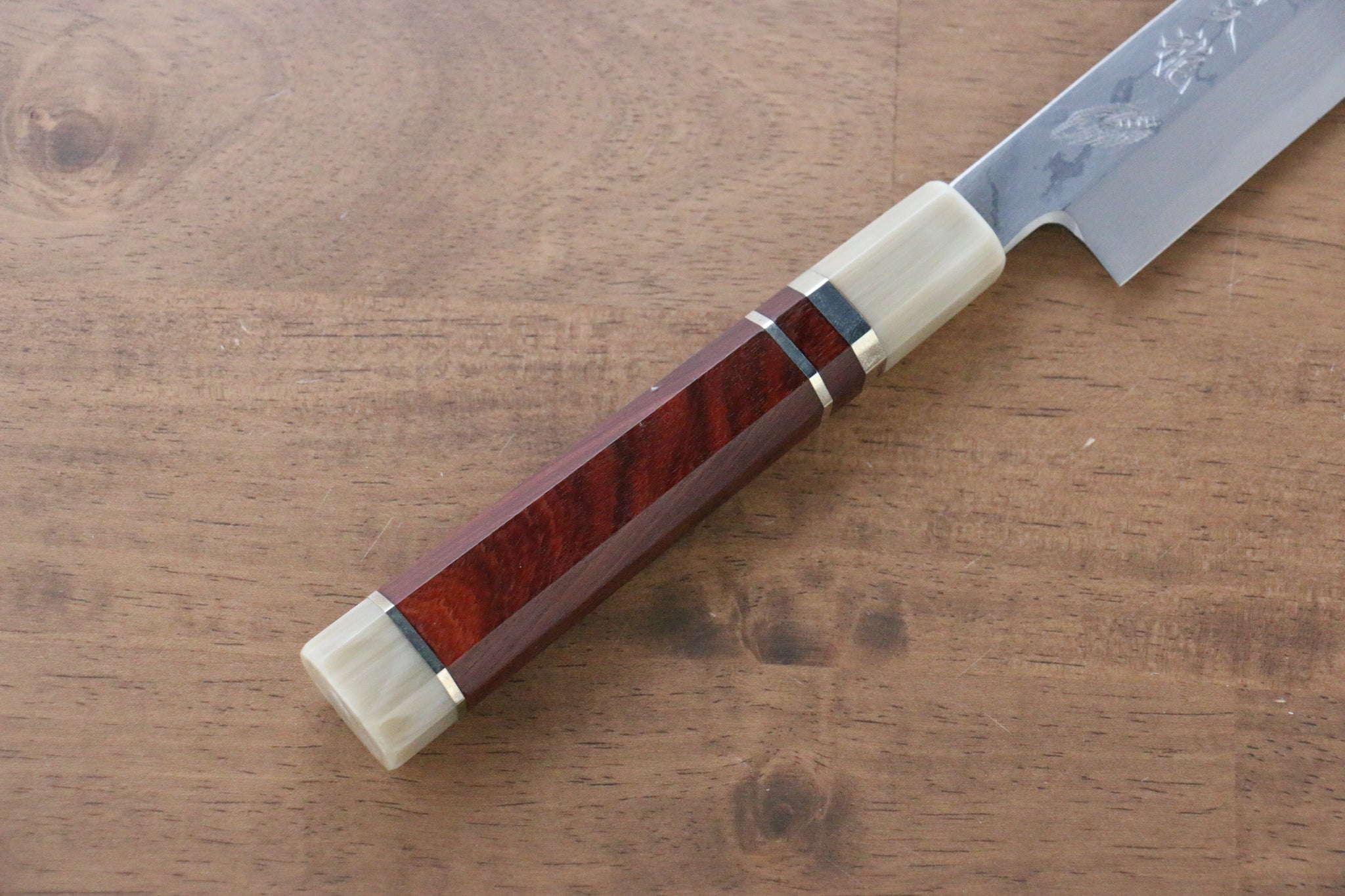 堺 孝行 天龍 うずしお 青ニ鋼 龍の彫刻入り 柳刃包丁  300mm 赤黒檀柄 鞘付き - 清助刃物