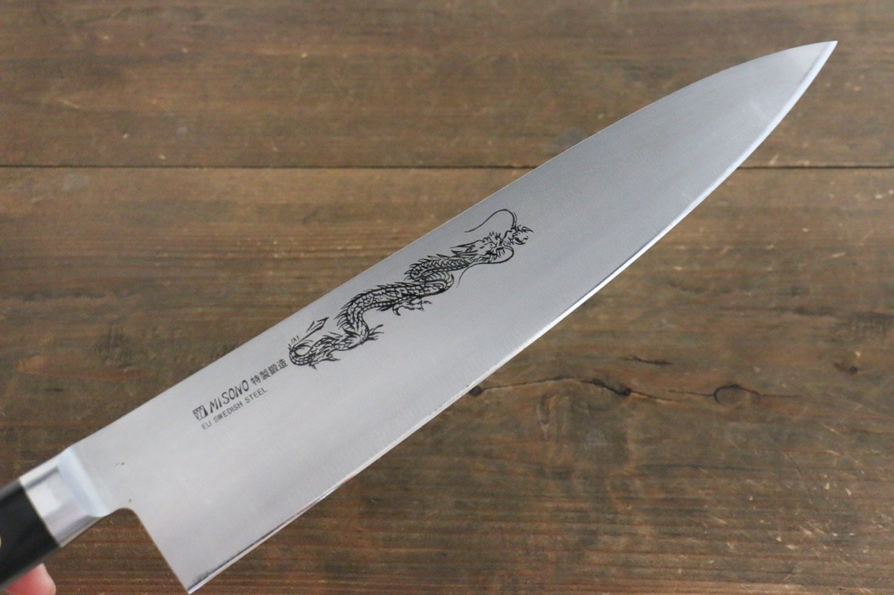 ミソノ スウェーデン鋼 龍の彫刻入り 牛刀包丁 – 清助刃物