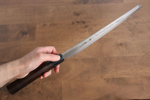 堺 孝行 本焼 V金10号 龍の彫刻入り 剣型柳刃包丁 和包丁 300mm タガヤサン柄 鞘付き - 清助刃物