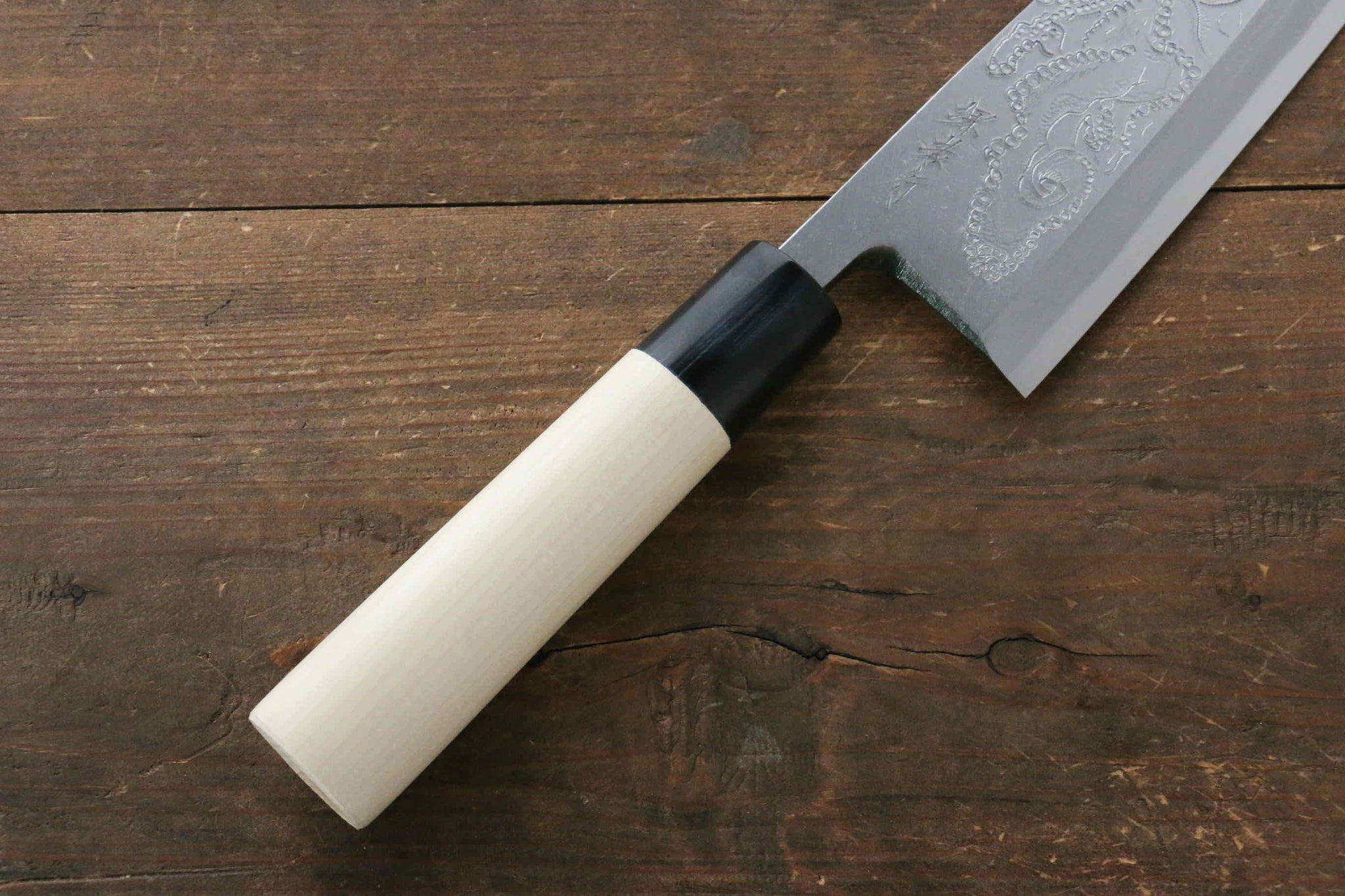 堺 孝行 霞研 白鋼 タコの彫刻入り 出刃包丁  朴柄 - 清助刃物