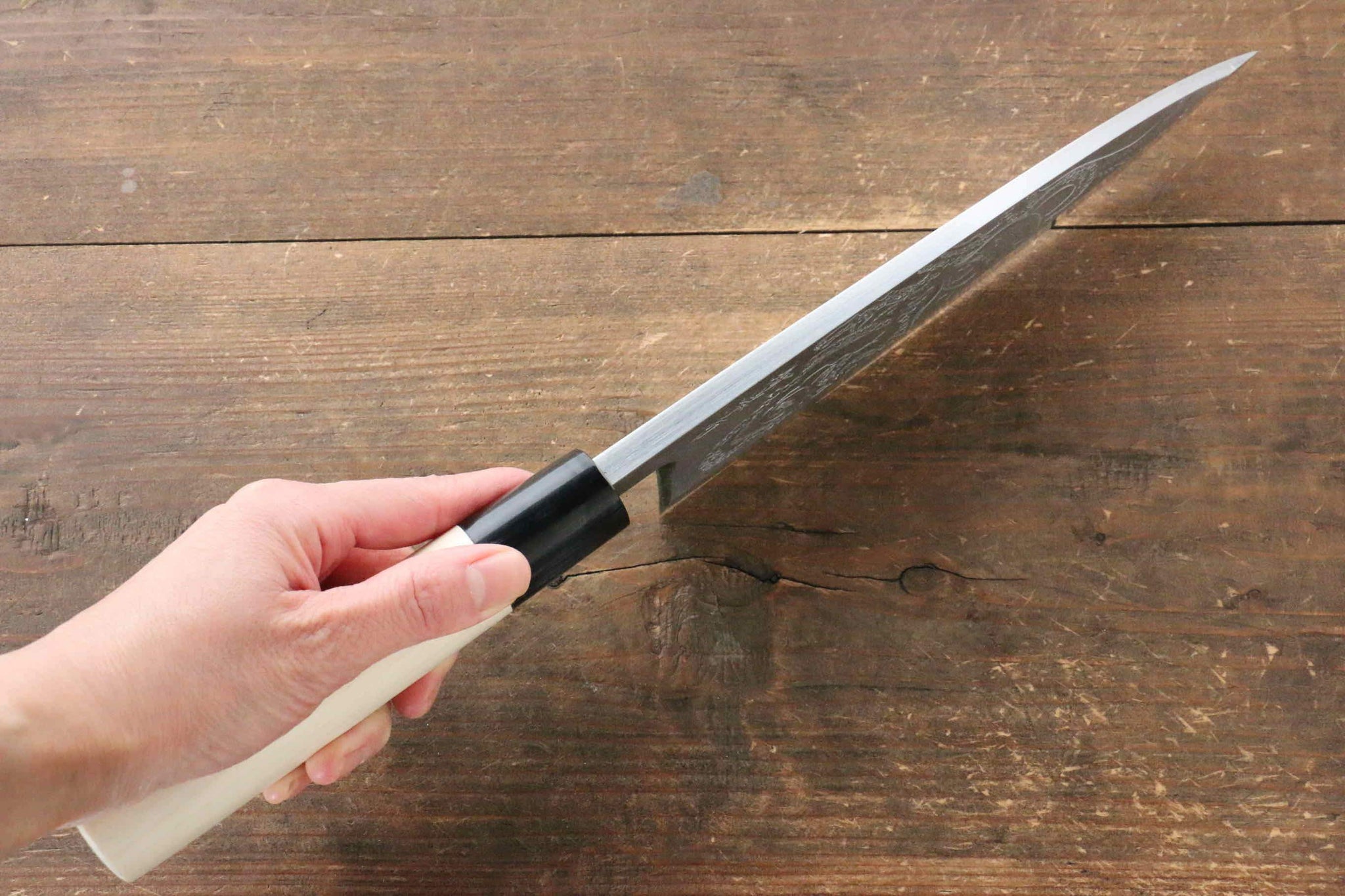 堺 孝行 霞研 白鋼 タコの彫刻入り 出刃包丁  朴柄 - 清助刃物