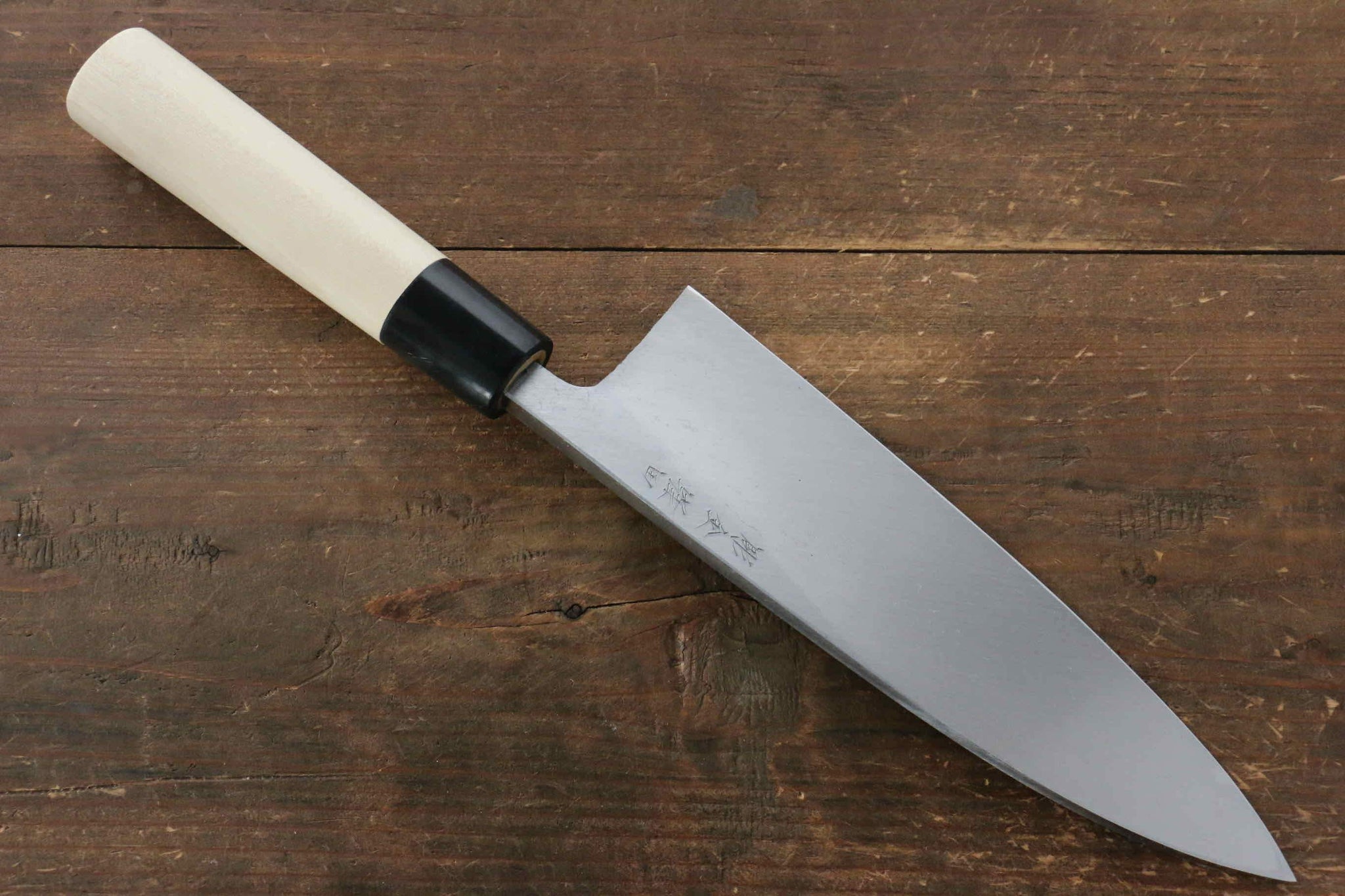 堺 孝行 霞研 白鋼 エビの彫刻入り 出刃包丁  朴柄 - 清助刃物