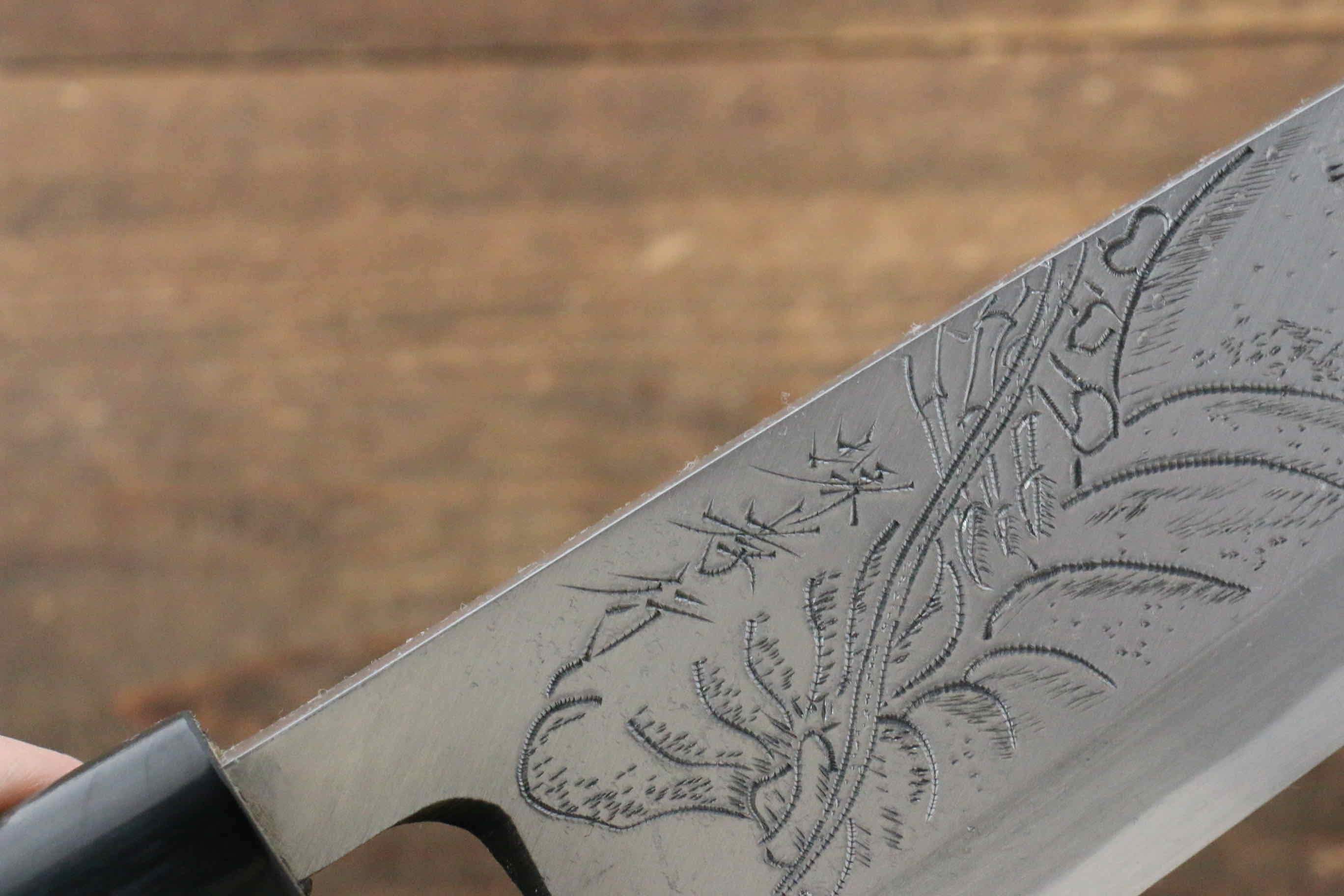 堺 孝行 霞研 白鋼 エビの彫刻入り 出刃包丁 朴柄 – 清助刃物
