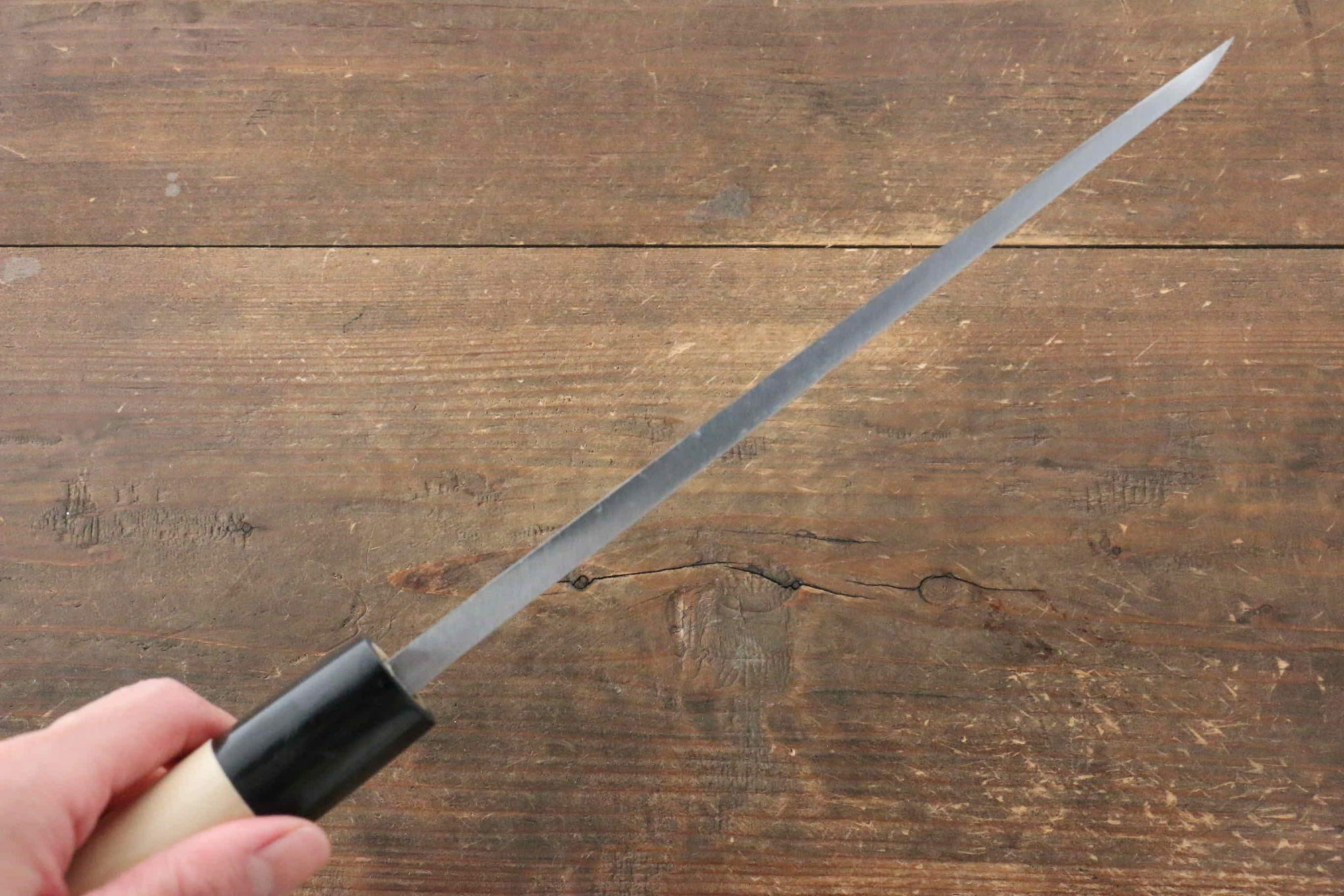 堺 孝行 霞研 白鋼 エビの彫刻入り 出刃包丁  朴柄 - 清助刃物