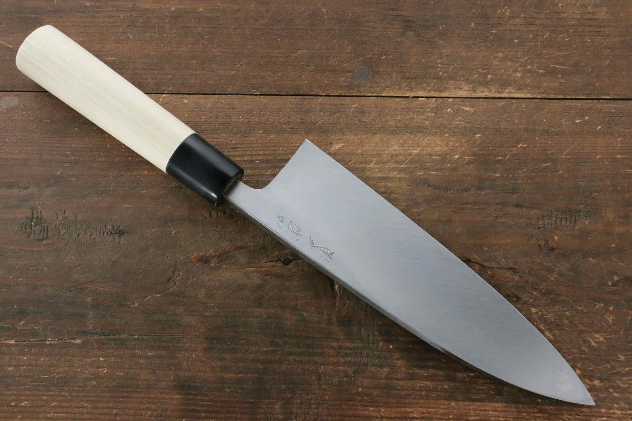 堺 孝行 霞研 白鋼 亀の彫刻入り 出刃包丁  朴柄 - 清助刃物