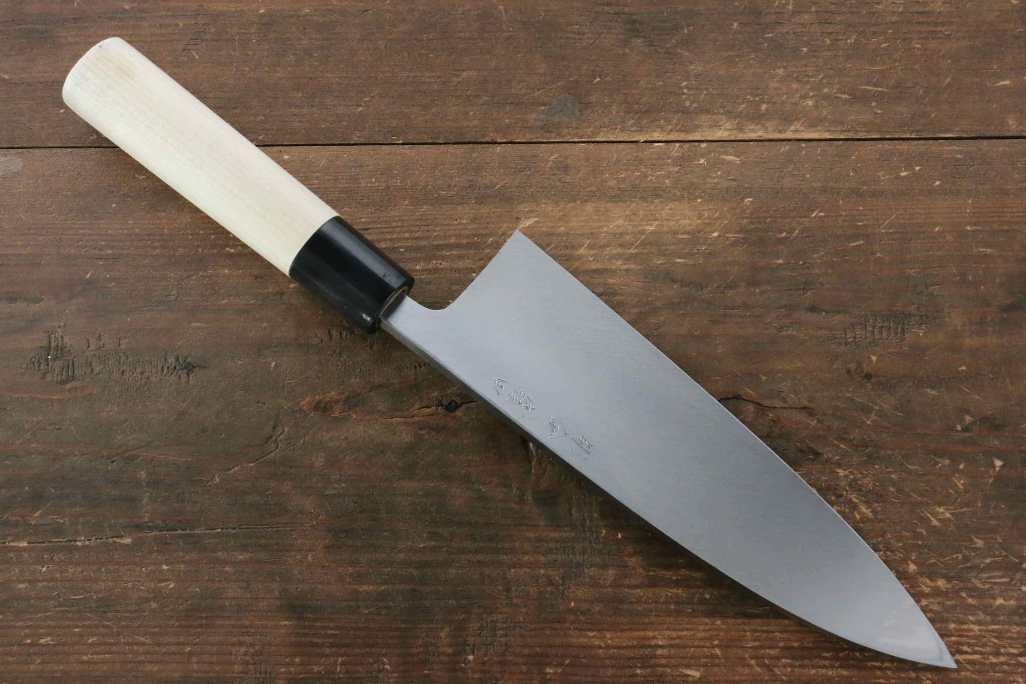 堺 孝行 霞研 白鋼 ワニの彫刻入り 出刃包丁  朴柄 - 清助刃物