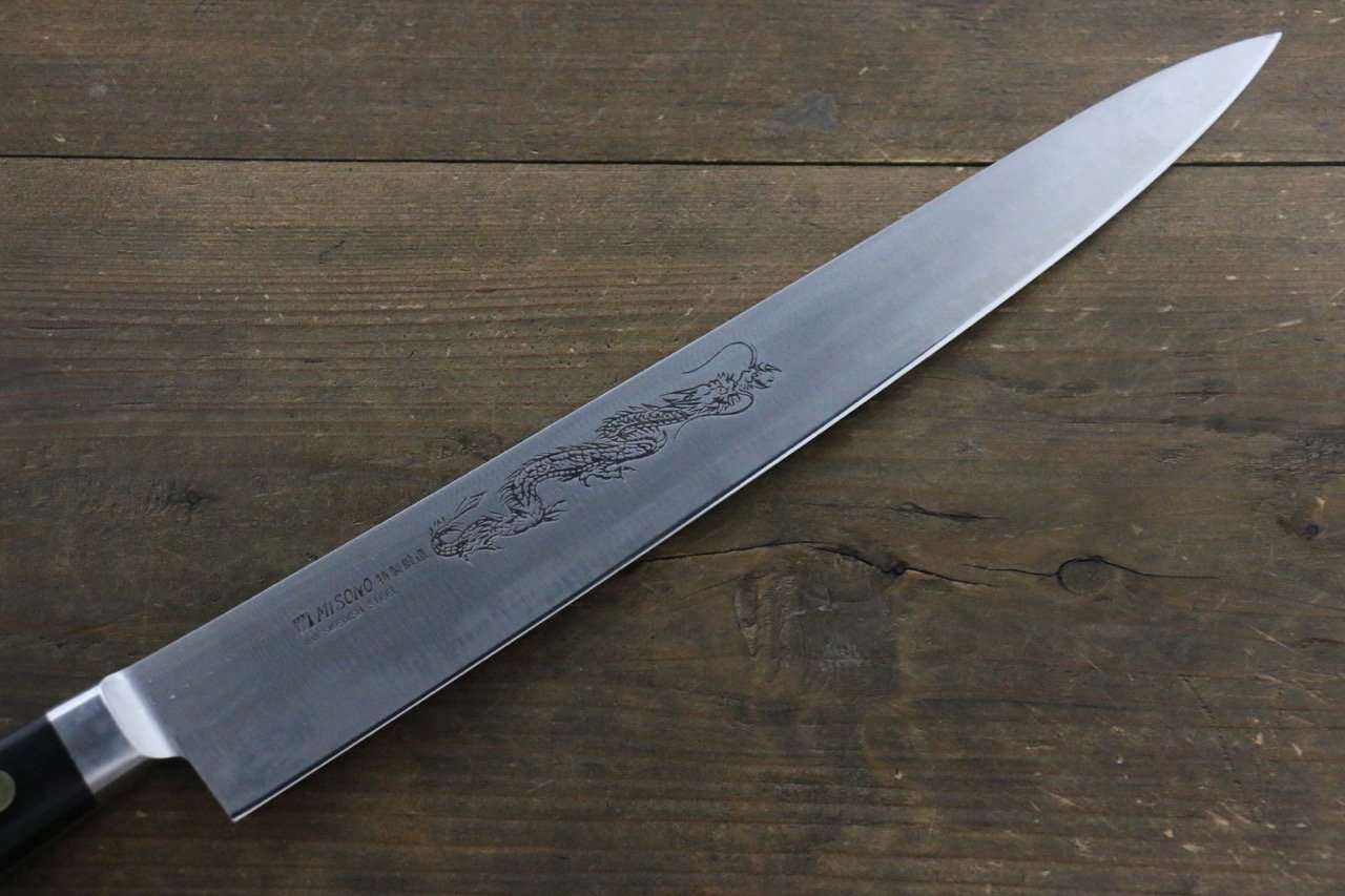 ミソノ スウェーデン鋼 龍の彫刻入り 筋引包丁 - 清助刃物