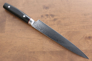 清助 V金10号 鏡面仕上げ ダマスカス スライサーナイフ 和包丁 210mm 黒マイカルタ柄 - 清助刃物
