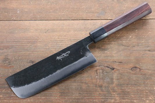 岩井 貴行 青スーパー鋼 黒打 菜切包丁  165mm 紫檀柄 - 清助刃物