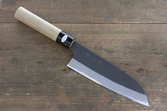 Mutsumi Hinoura White Steel Kurouchi Finished Santoku Japanese Chef Knife 165mm - 清助刃物