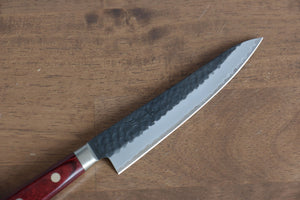 清助 青スーパー鋼 鎚目 黒打 ペティーナイフ 和包丁 135mm 赤合板柄 - 清助刃物
