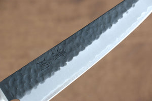 清助 青スーパー鋼 鎚目 黒打 ペティーナイフ 和包丁 135mm 赤合板柄 - 清助刃物