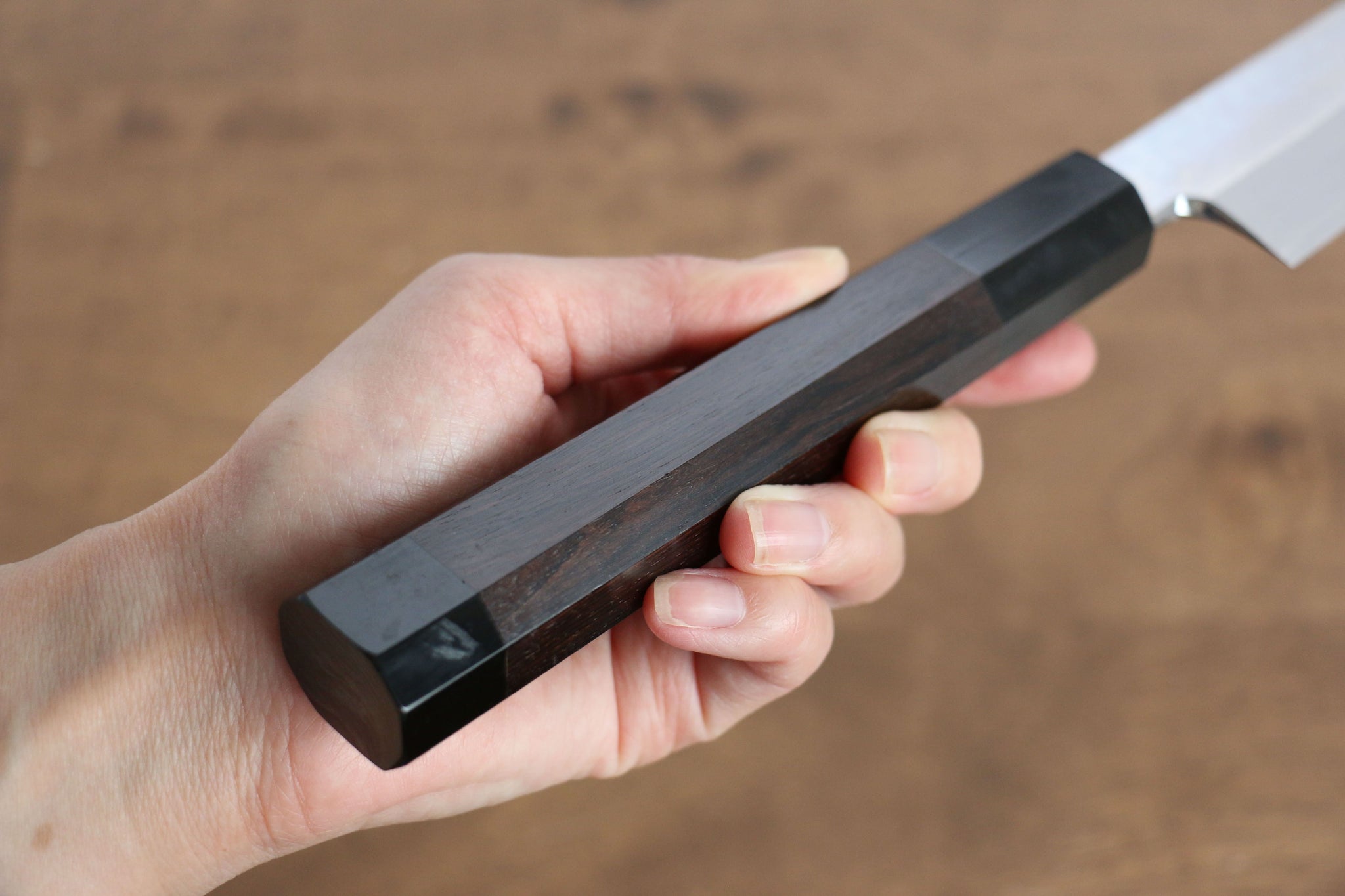 堺 孝行 水本焼 白ニ鋼 鏡面仕上げ 先丸柳刃包丁  300mm 黒檀(両側水牛リング付き）柄 鞘付き - 清助刃物