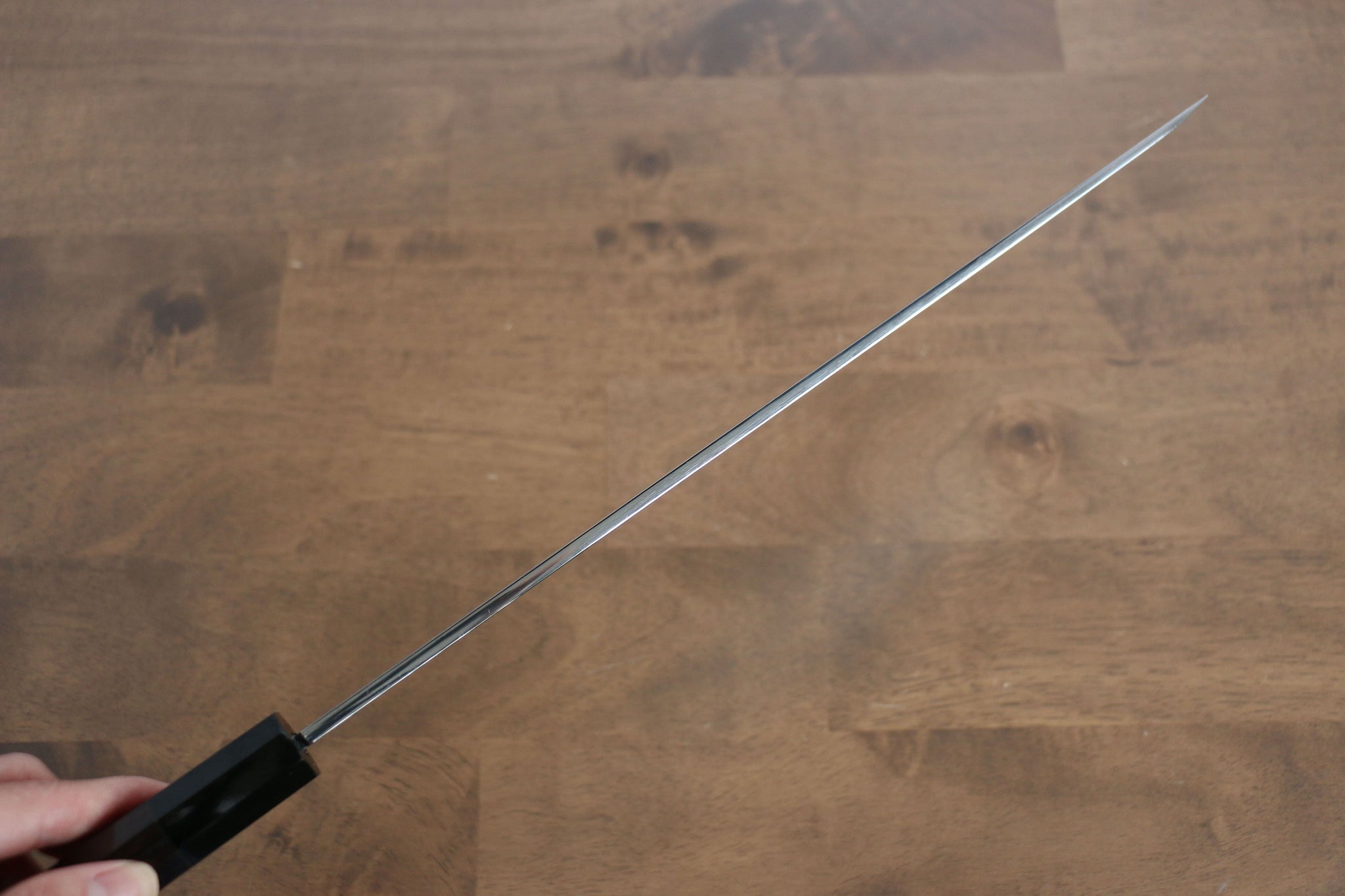 堺 孝行 水本焼 白ニ鋼 鏡面仕上げ 先丸柳刃包丁  300mm 黒檀(両側水牛リング付き）柄 鞘付き - 清助刃物