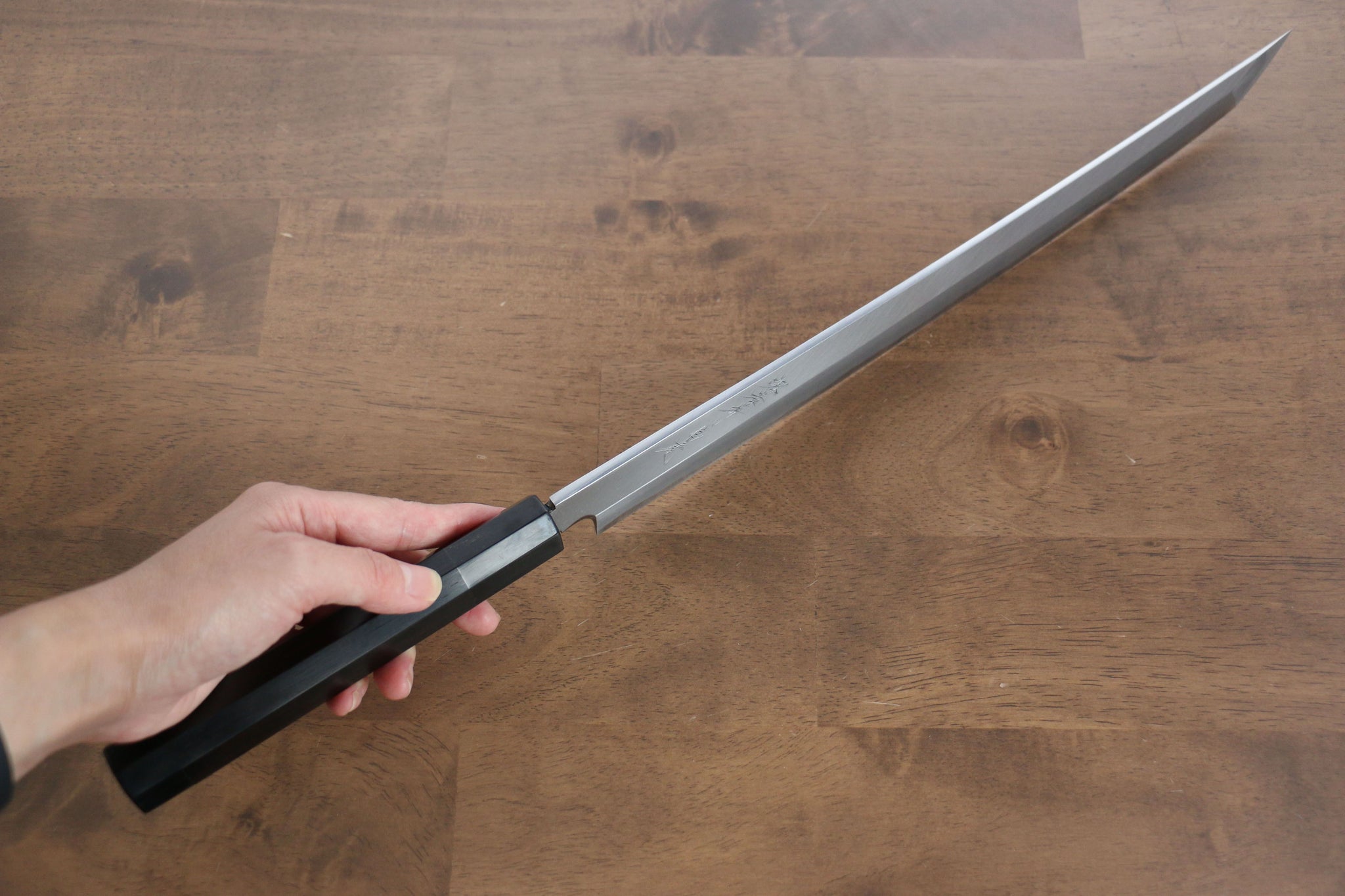 堺 孝行 斬月 白一鋼 先丸柳刃包丁  330mm 黒檀柄 鞘付き - 清助刃物