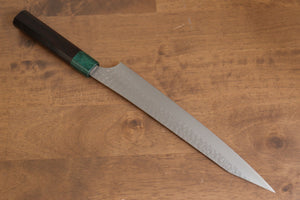 黒崎 優 閃光 鋭 R2/SG2 鎚目 筋引包丁 和包丁 240mm 紫檀 (口輪：緑合板)柄 - 清助刃物