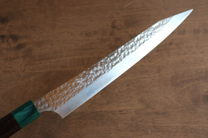 黒崎 優 閃光 鋭 R2/SG2 鎚目 筋引包丁 和包丁 240mm 紫檀 (口輪：緑合板)柄 - 清助刃物