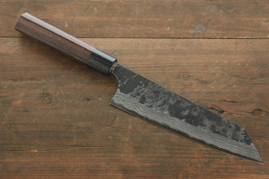 尾形 峻吾 白ニ鋼 黒打 ダマスカス 文化包丁  180mm 紫檀柄 - 清助刃物