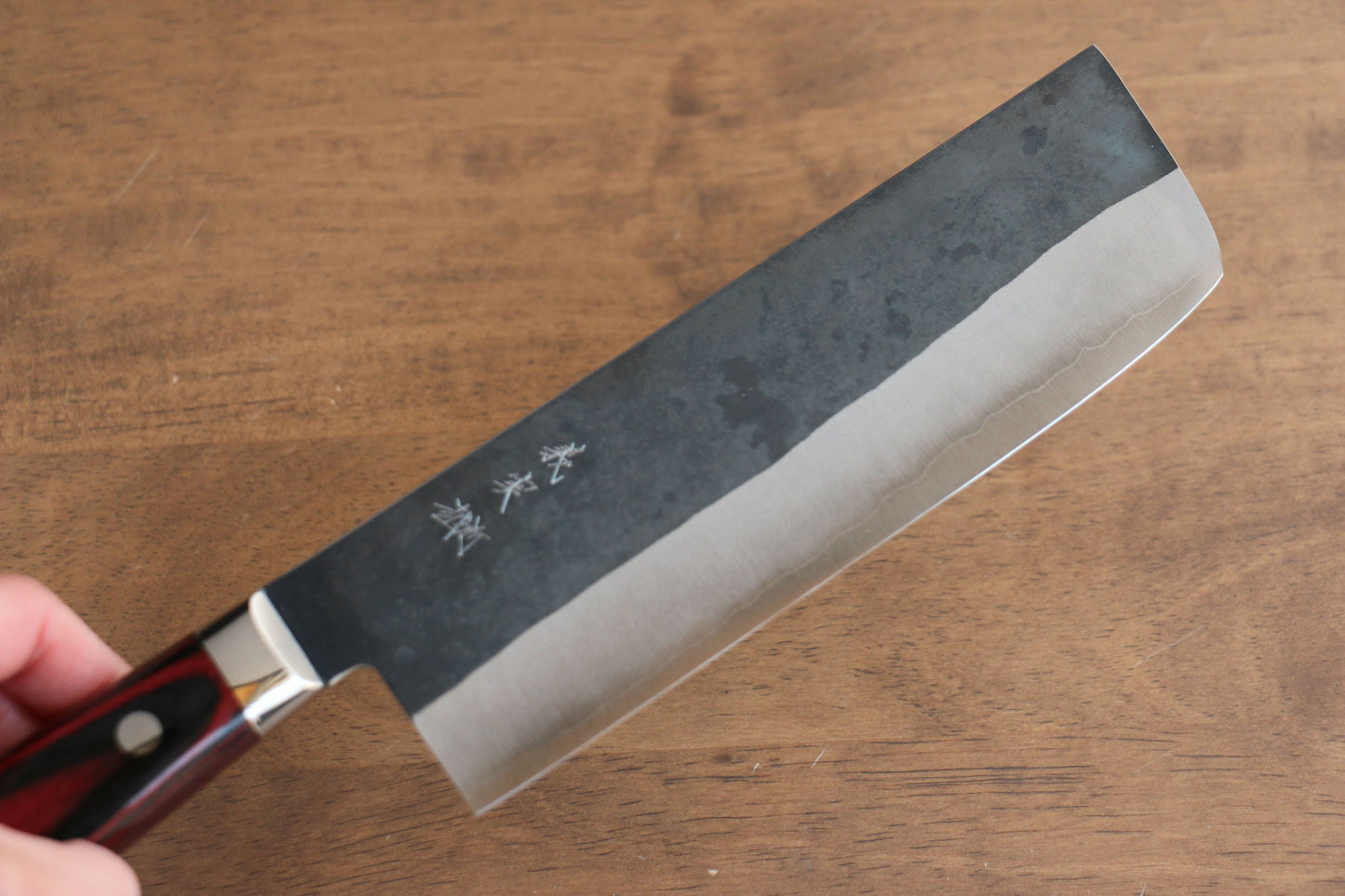 加藤 義実 青スーパー鋼 黒打 菜切包丁  170mm 合板柄 - 清助刃物