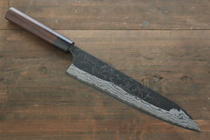 尾形 峻吾 白ニ鋼 黒打 ダマスカス 牛刀包丁 和包丁 240mm 紫檀柄 - 清助刃物