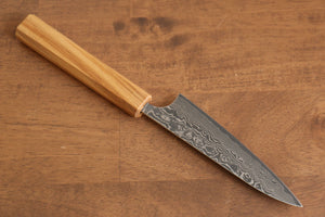 加藤 義実 V金10号 ダマスカス ペティーナイフ  120mm オリーブの木柄 - 清助刃物