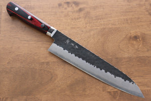 加藤 義実 青スーパー鋼 黒打 鎚目(丸) 牛刀包丁 和包丁 210mm 赤合板柄 - 清助刃物